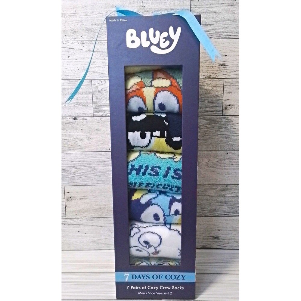 Bluey Bingo 7 Pairs Cozy Crew Socks Multicolor Men’s Size M Novelty